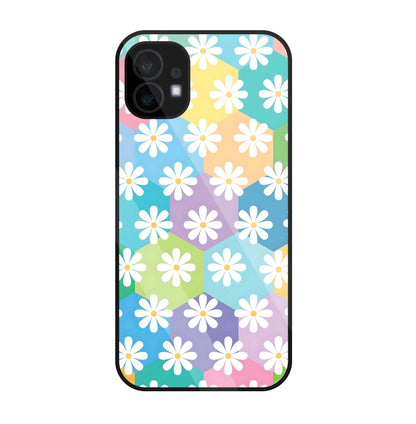 Hexagon Daisy Flower Glass Case For Nothing Phone 1