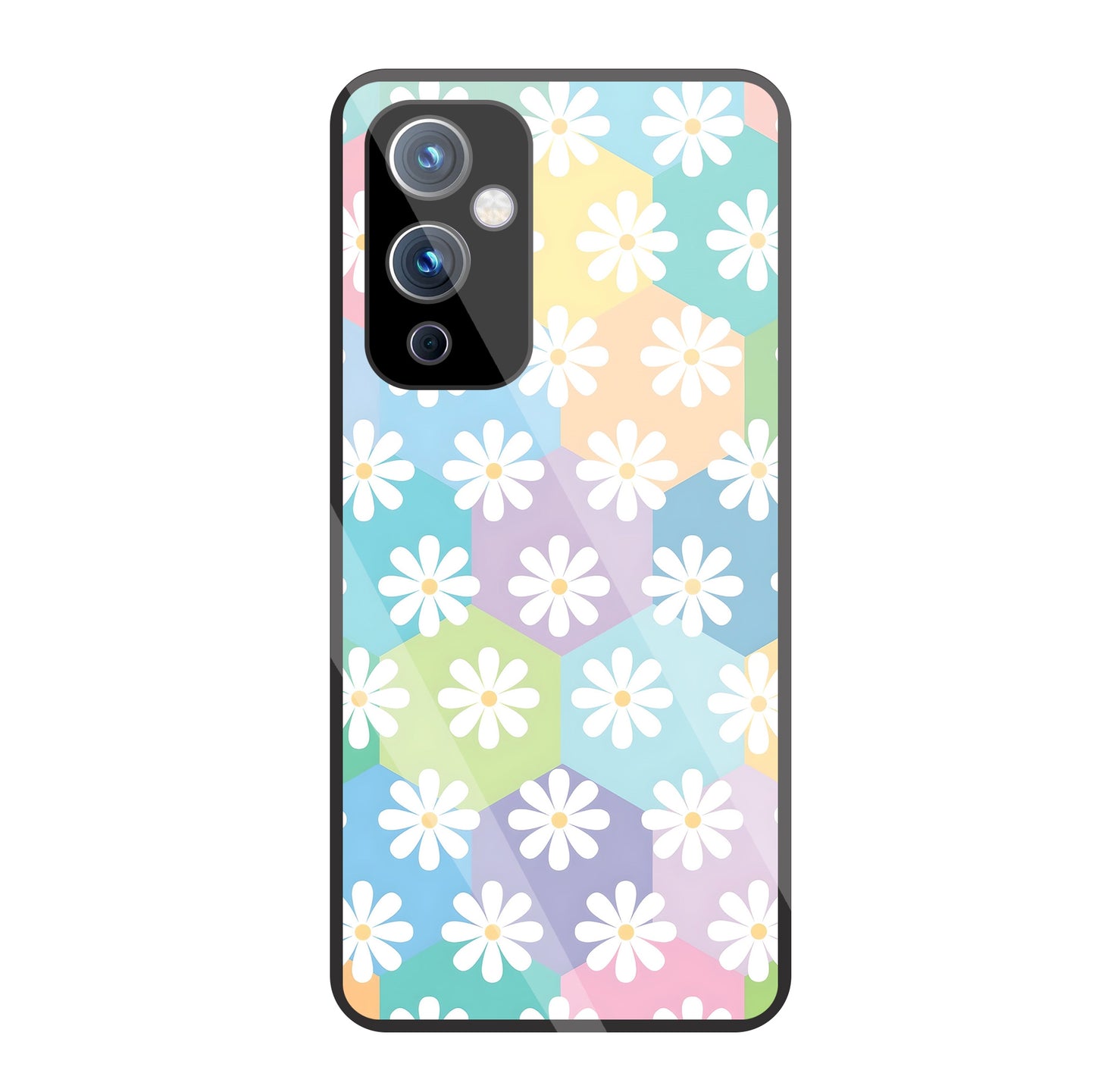 Hexagon Daisy Flower Glass Case For OnePlus 9