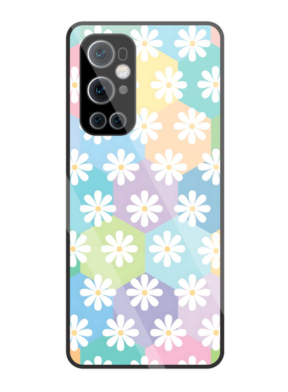 Hexagon Daisy Flower Glass Case For OnePlus 9 Pro