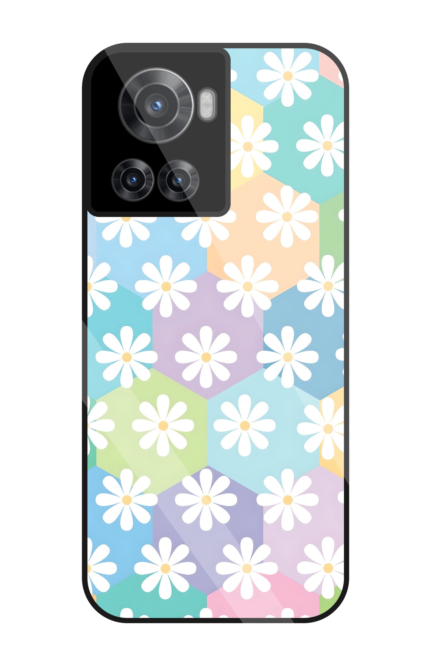 Hexagon Daisy Flower Glass Case For OnePlus 10R