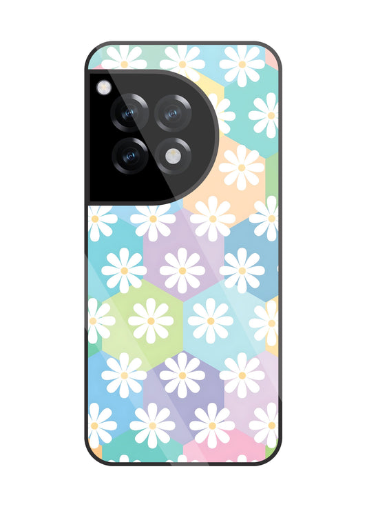 Hexagon Daisy Flower Glass Case For OnePlus 12R