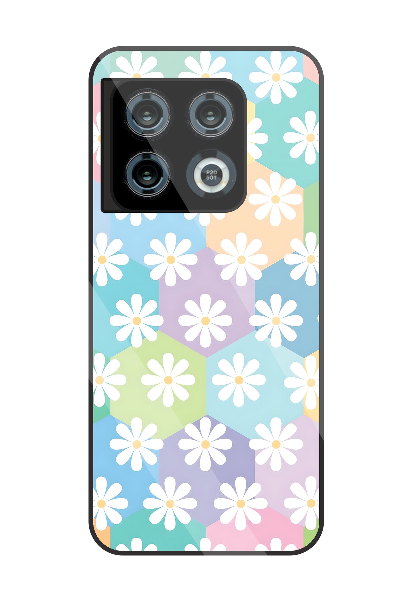 Hexagon Daisy Flower Glass Case For OnePlus 10 Pro