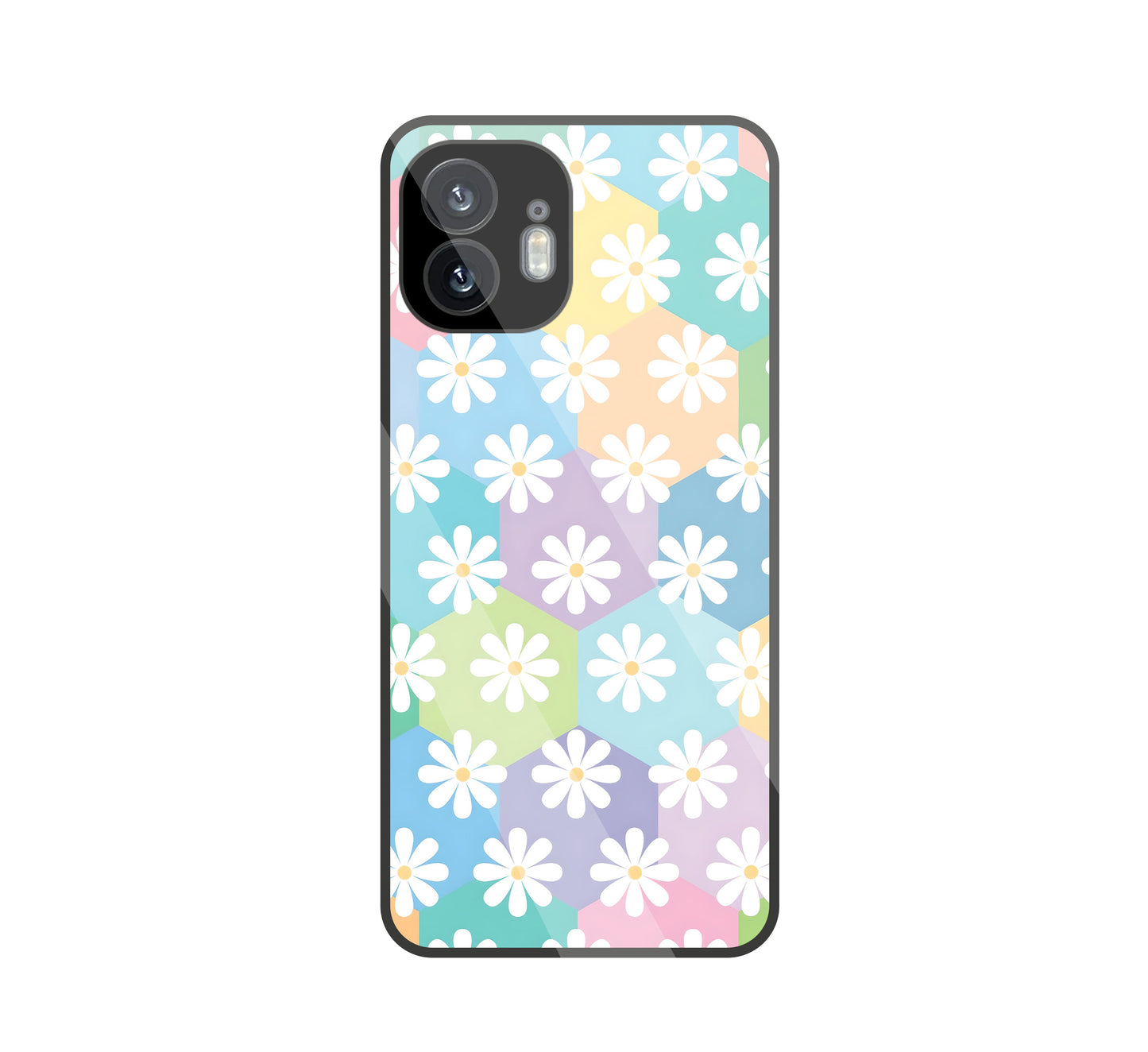 Hexagon Daisy Flower Glass Case For Nothing Phone 2