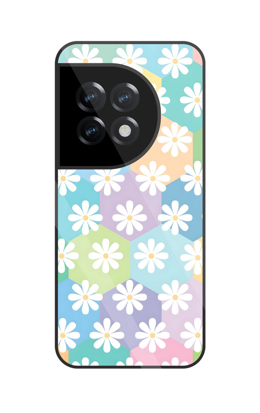 Hexagon Daisy Flower Glass Case For OnePlus 11R