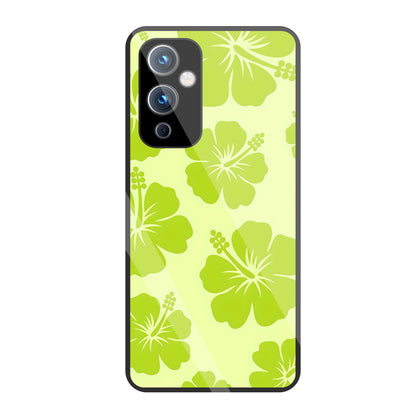 Hibiscus Flower Green Glass Case For OnePlus 9