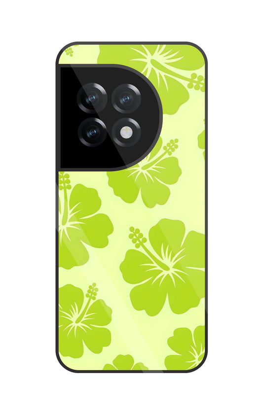 Hibiscus Flower Green Glass Case For OnePlus 11R