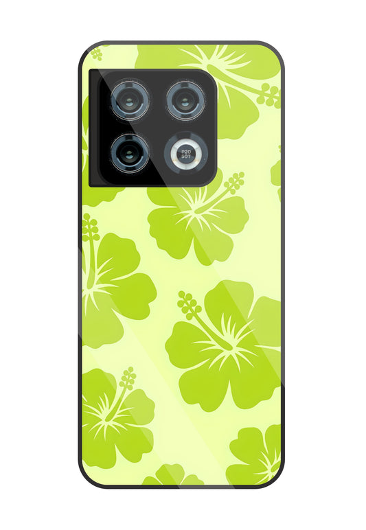 Hibiscus Flower Green Glass Case For OnePlus 10 Pro