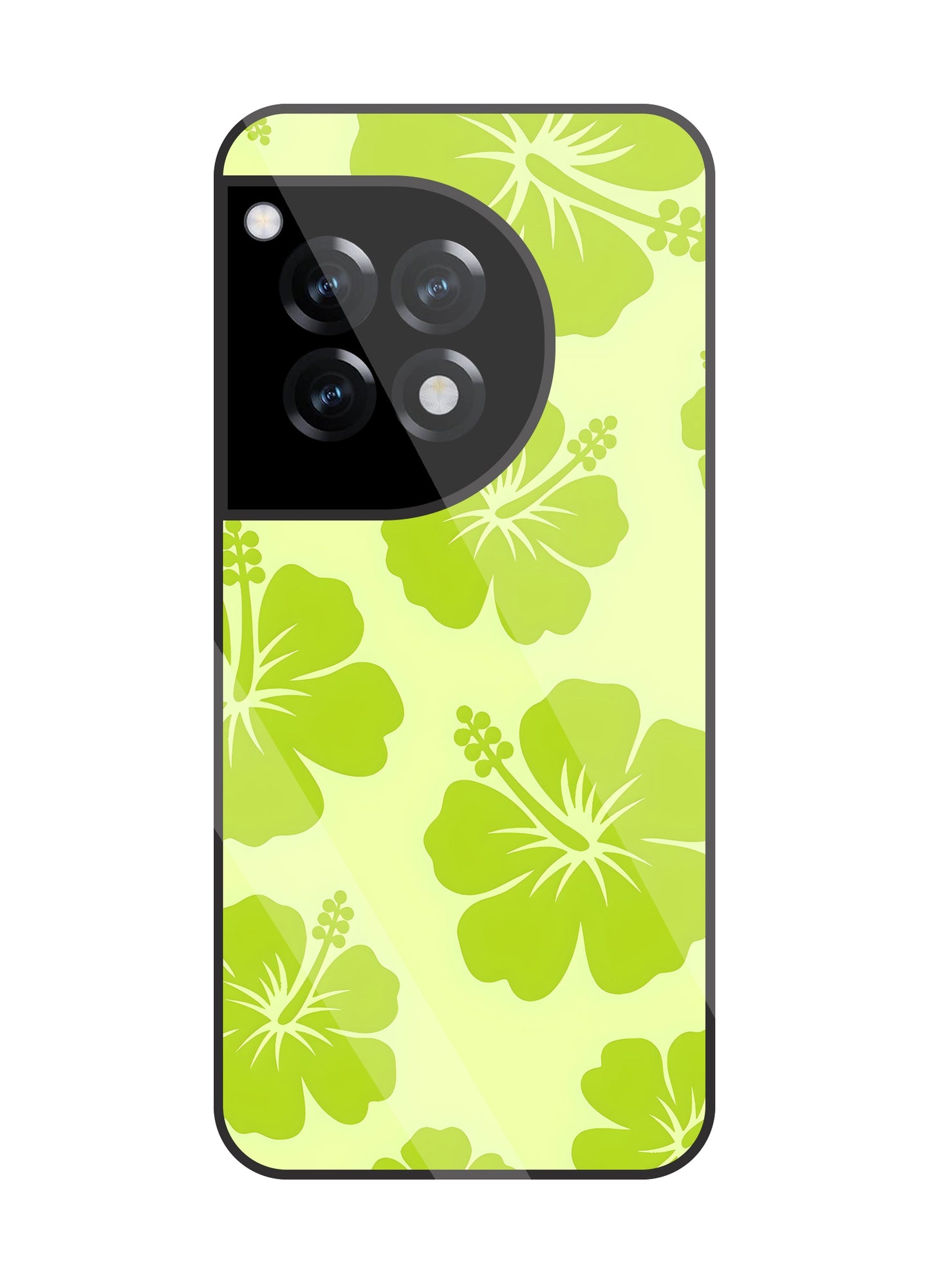 Hibiscus Flower Green Glass Case For OnePlus 12R