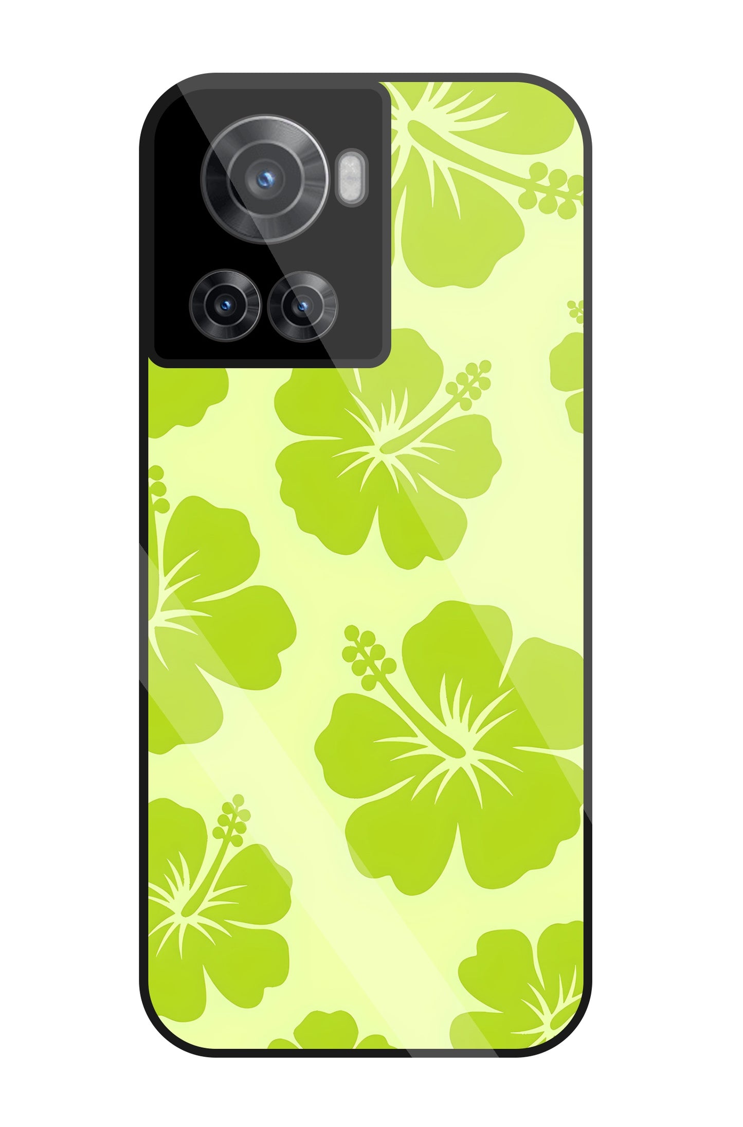 Hibiscus Flower Green Glass Case For OnePlus 10R
