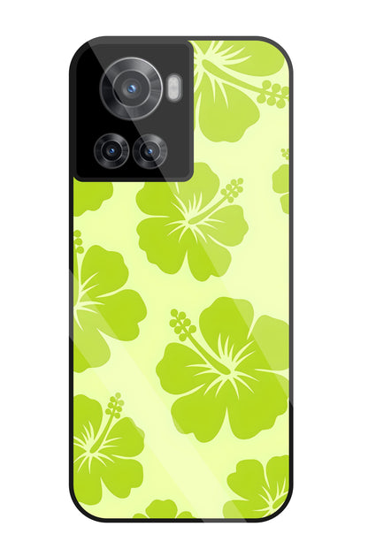 Hibiscus Flower Green Glass Case For OnePlus 10R
