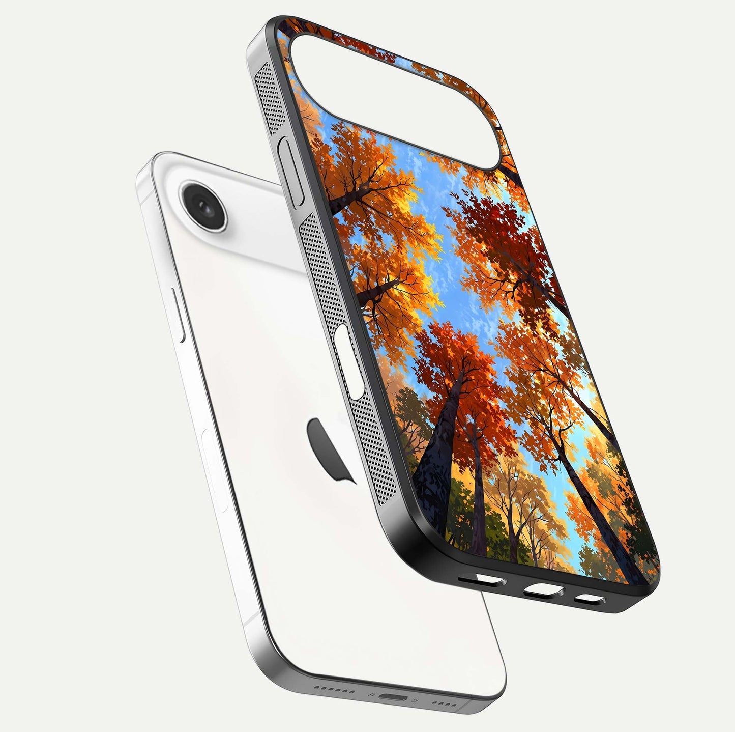 Autumn Sky Rise Glass Case for iPhone Air  floating dual-view mockup with sky horizon and glossy highlights