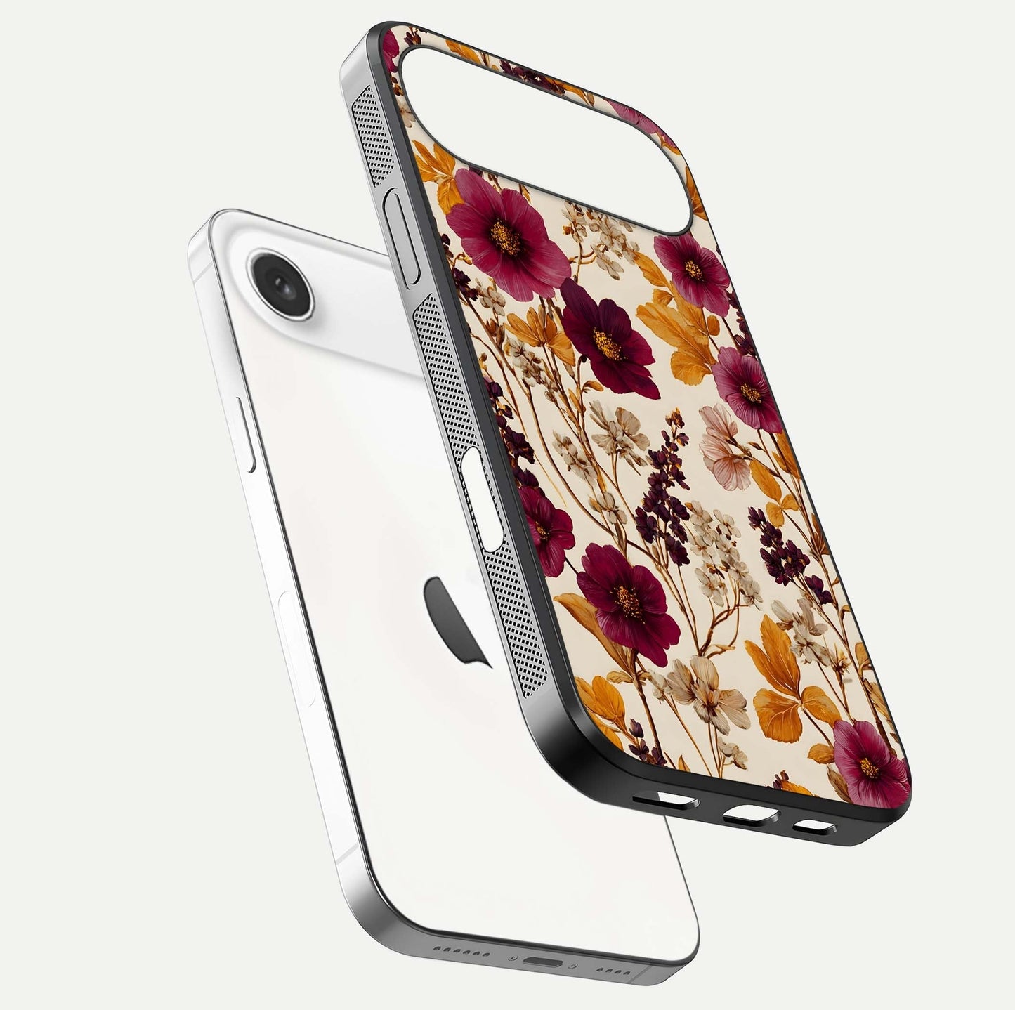 Autumn Wine Bloom Glass Case for iPhone Air  floating mockup with premium floral gradient and protection edge