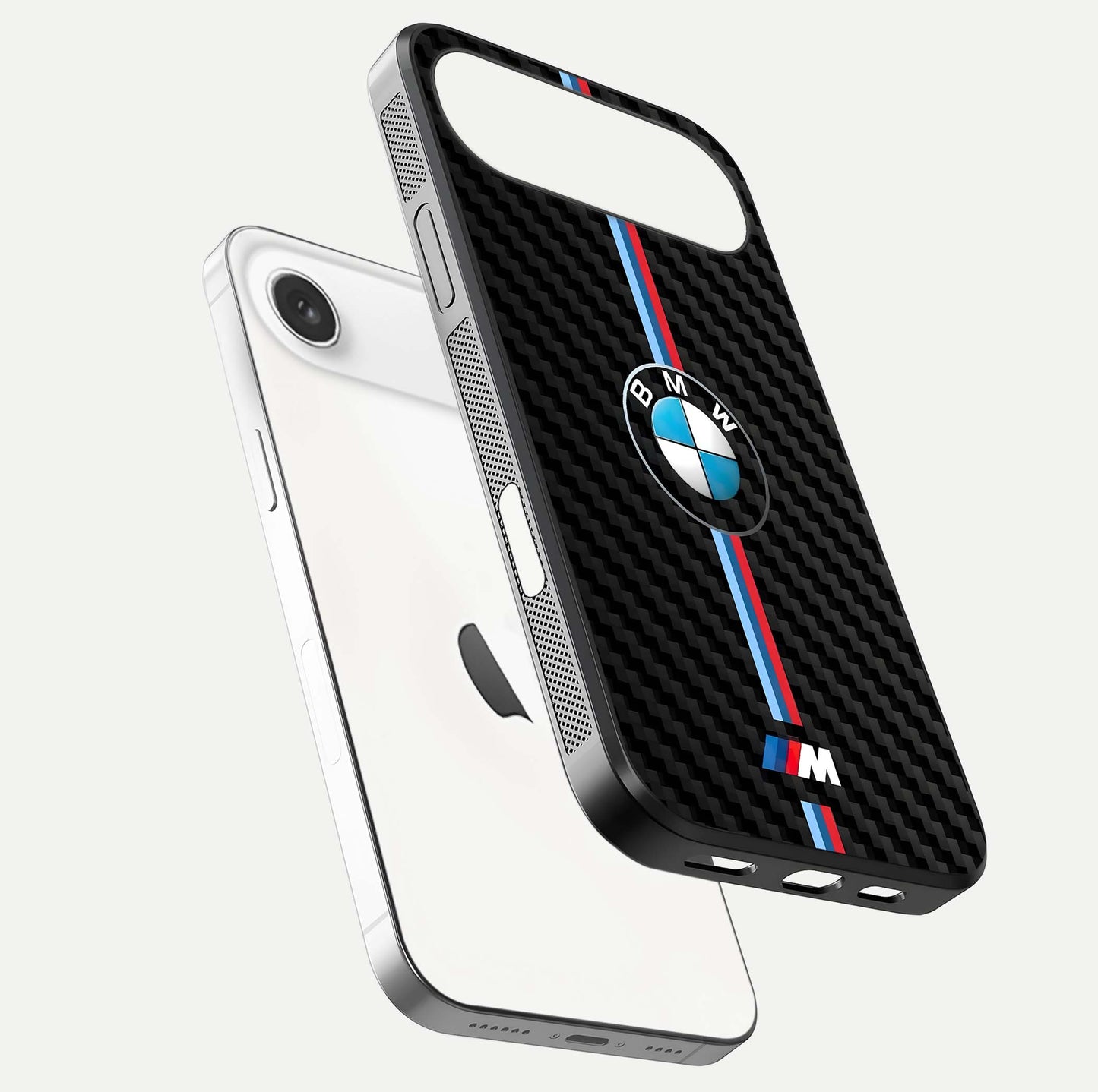 BMW Pattern Glass Case for iPhone Air  floating mockup highlighting clean lines and metallic accent reflection