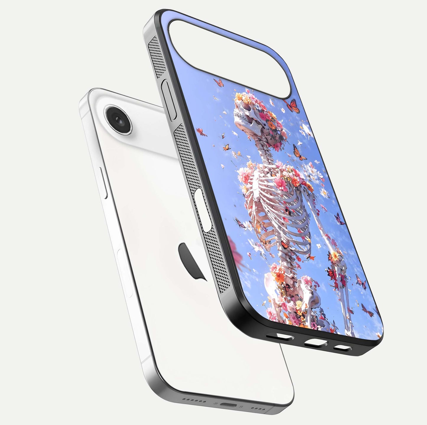 Bloom Beyond Bones Glass Case for iPhone Air  floating mockup displaying shine, texture, and gloss detail