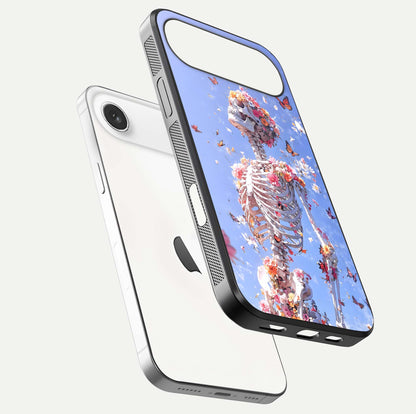 Bloom Beyond Bones Glass Case for iPhone Air  floating mockup displaying shine, texture, and gloss detail