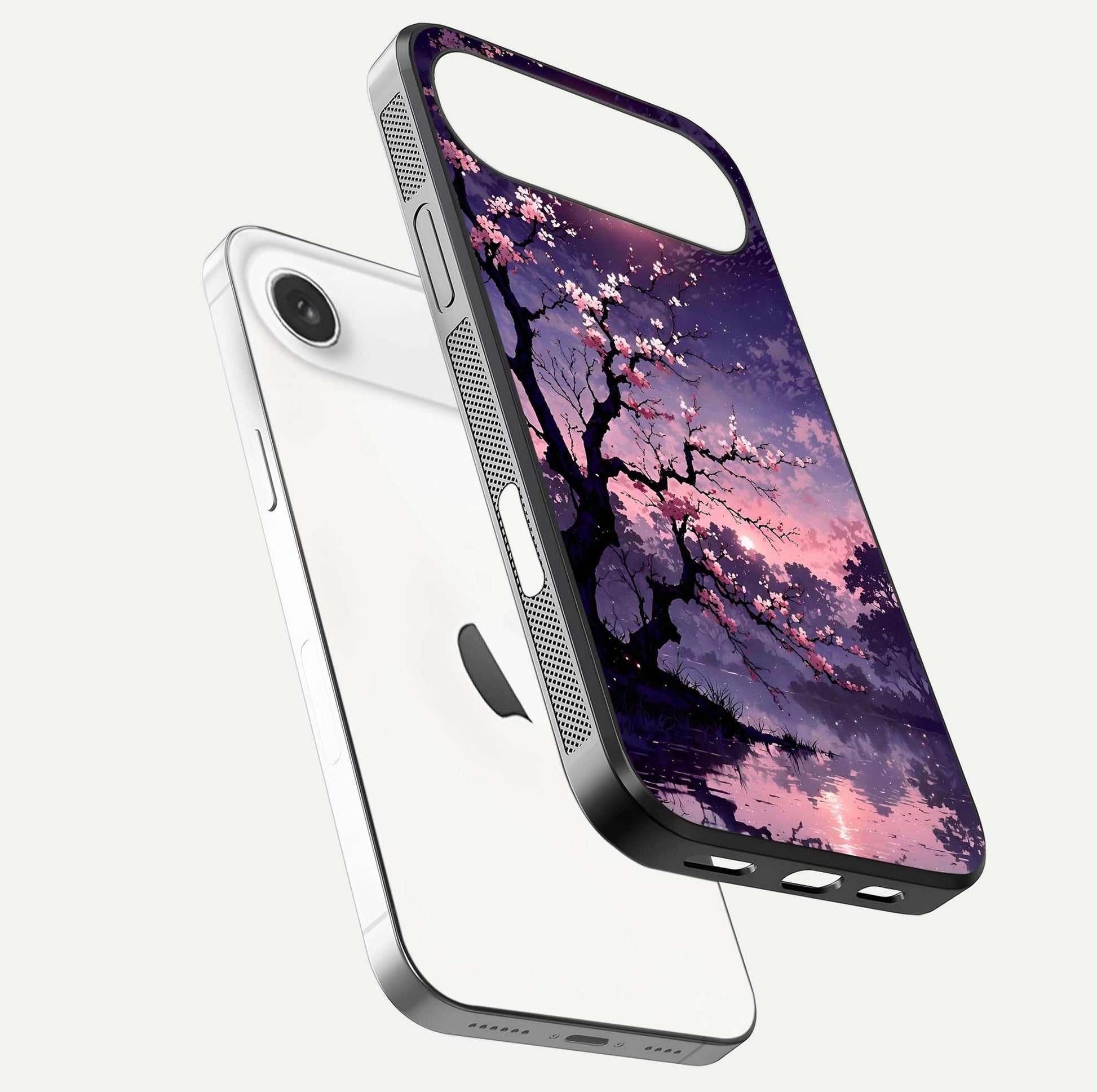Blossom Pink Moon Glass Case for iPhone Air  floating mockup emphasizing dreamy pink moon aura and smooth finish
