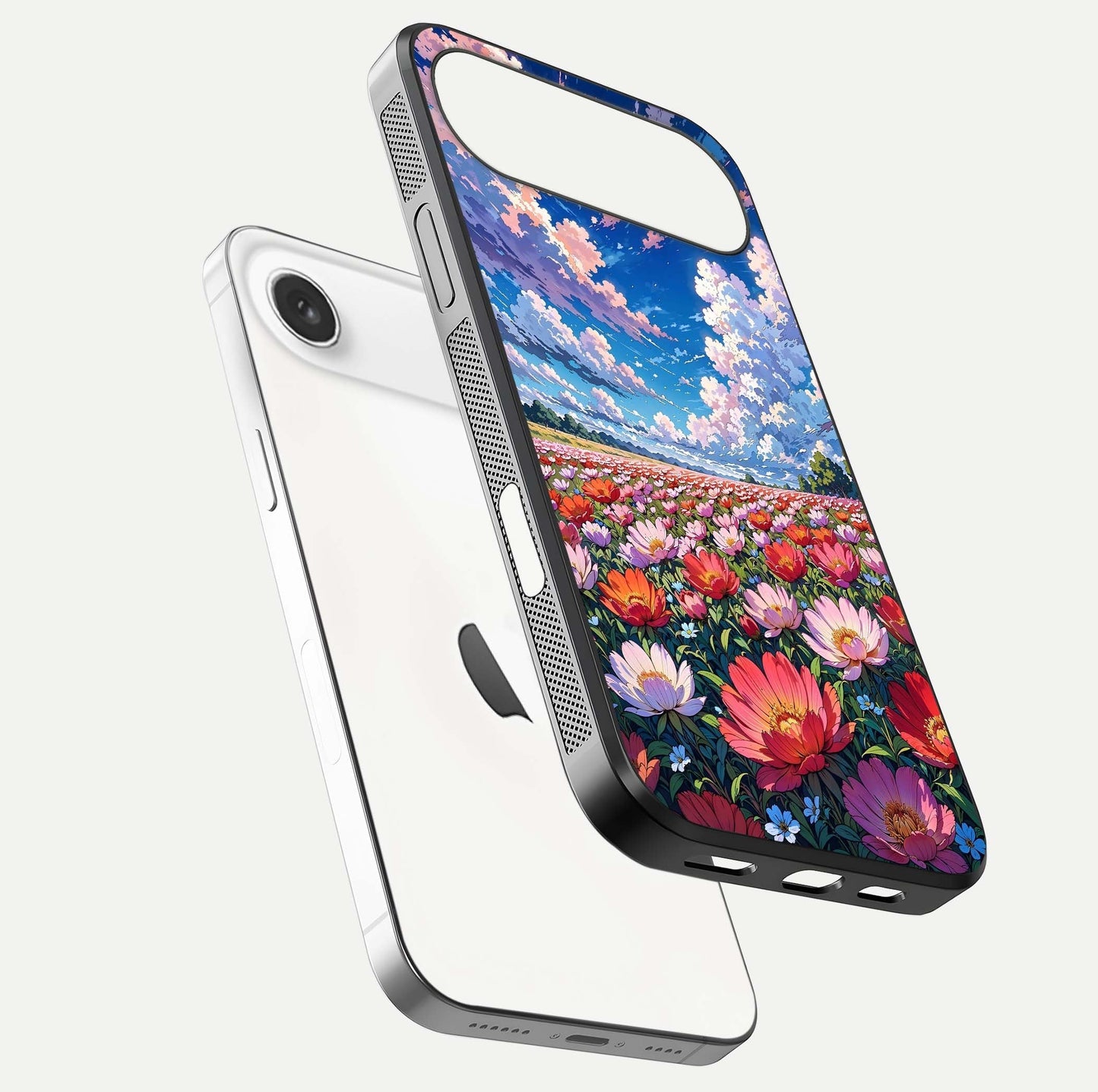 Blossom Sky Field Glass Case for iPhone Air  floating mockup displaying sky bloom concept with smooth finish