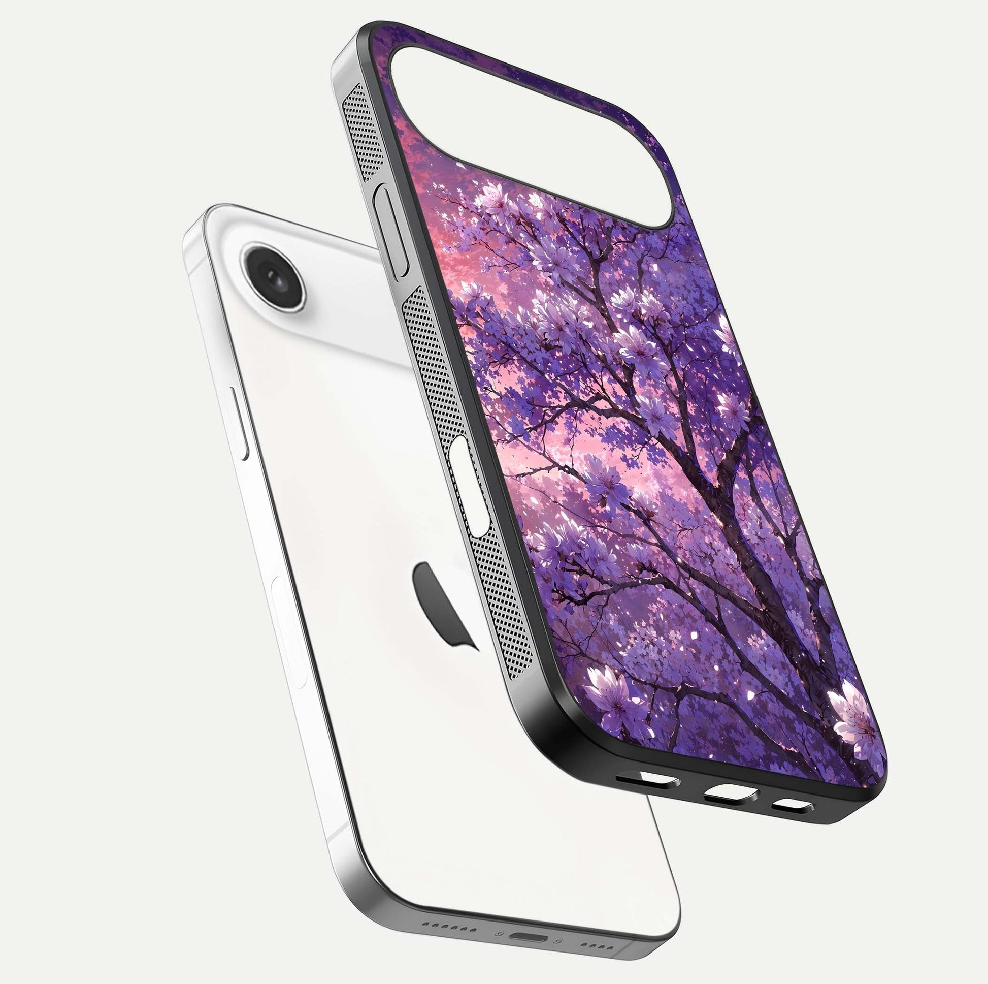 Blossom Tree Glass Case for iPhone Air  floating dual-mockup displaying texture detail and curved edges