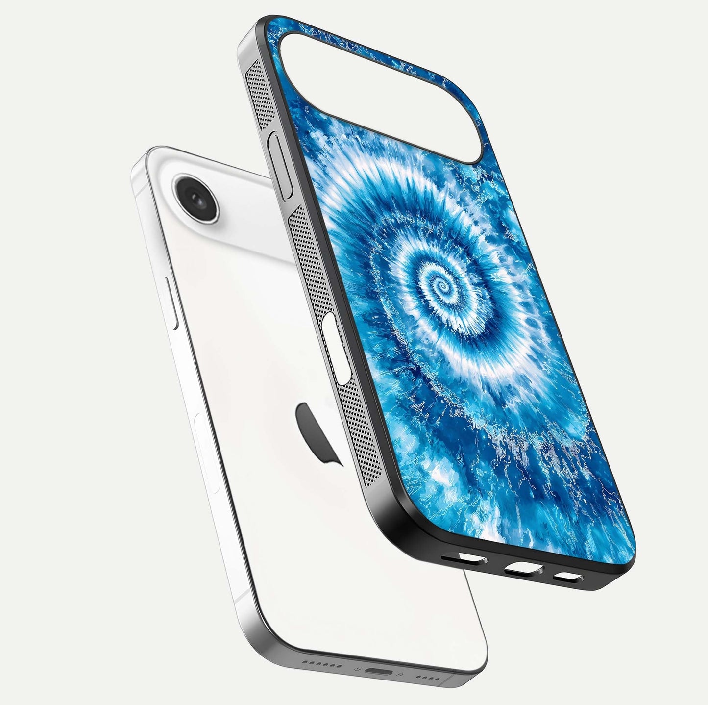 Blue Galaxy Wave Glass Case for iPhone Air  floating mockup revealing cosmic depth and curved-edge texture