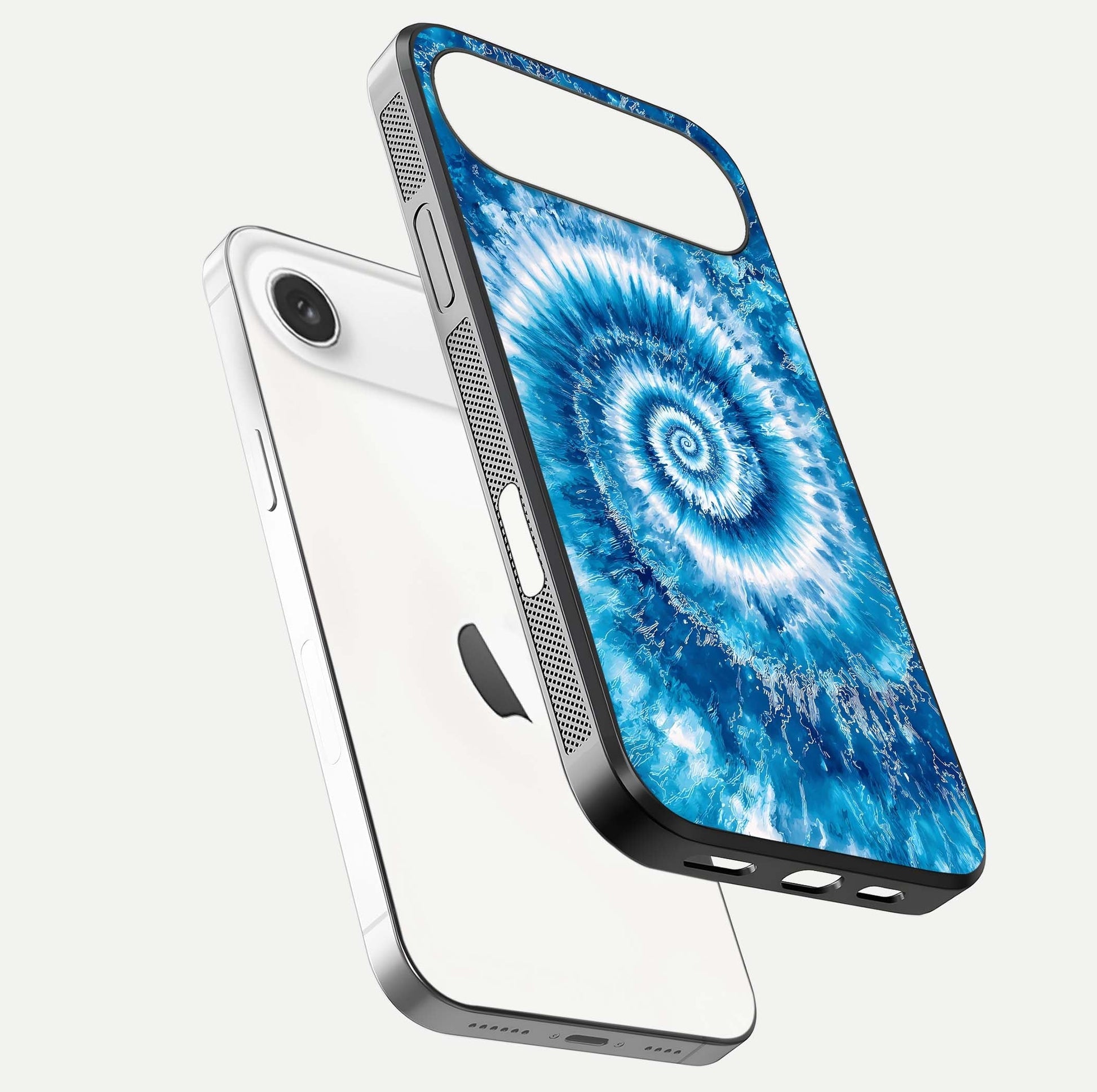 Blue Galaxy Wave Glass Case for iPhone Air  floating mockup revealing cosmic depth and curved-edge texture