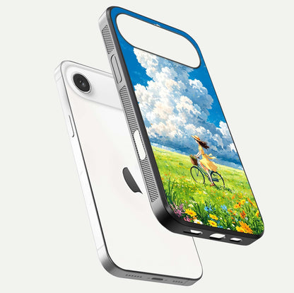 Breezy Meadow Ride Glass Case for iPhone Air  floating mockup capturing serene tones and smooth finish