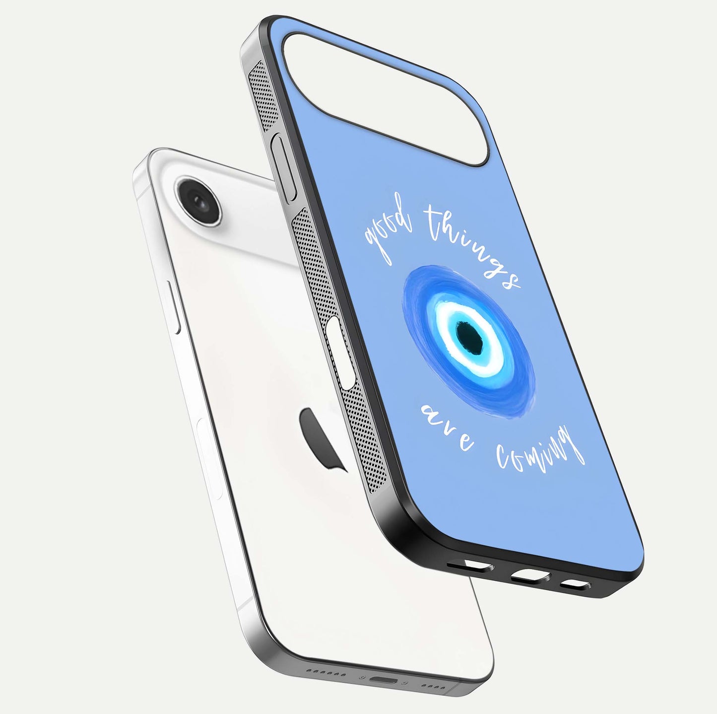 Bright Future Ahead Glass Case for iPhone Air  floating mockup showing sleek design and positive quote print