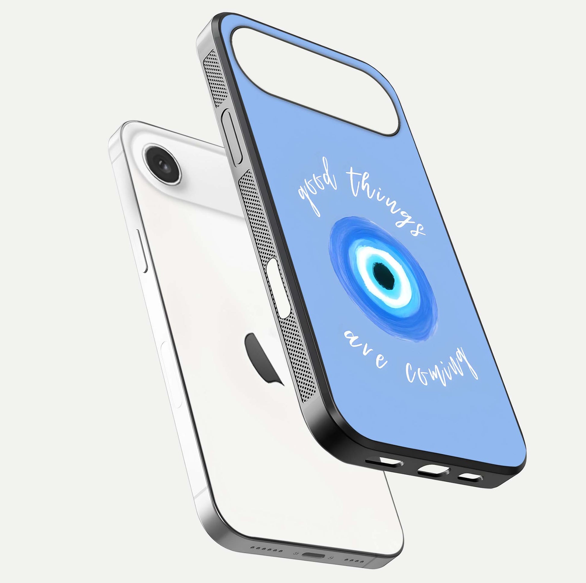 Bright Future Ahead Glass Case for iPhone Air  floating mockup showing sleek design and positive quote print