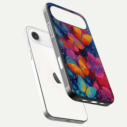 Butterfly Dream Mist Glass Case for iPhone Air  floating mockup displaying glass shine and ethereal art depth