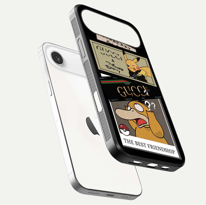Cartoon Brand Play Mashup Glass Case for iPhone Air  floating dual-view mockup showing gloss surface and vivid reflection