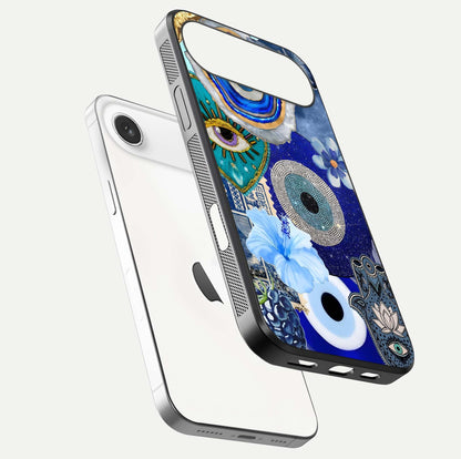 Celestial Blue Vision Glass Case for iPhone Air  floating mockup showing gloss depth and night-sky pattern