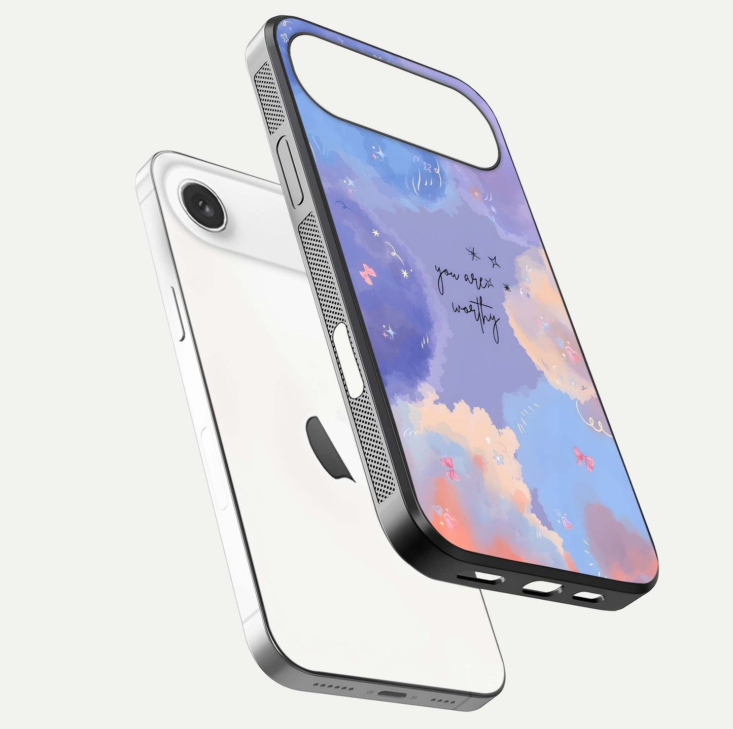 Celestial Cloud Magic Glass Case for iPhone Air  floating mockup displaying cloud aura and HD finish