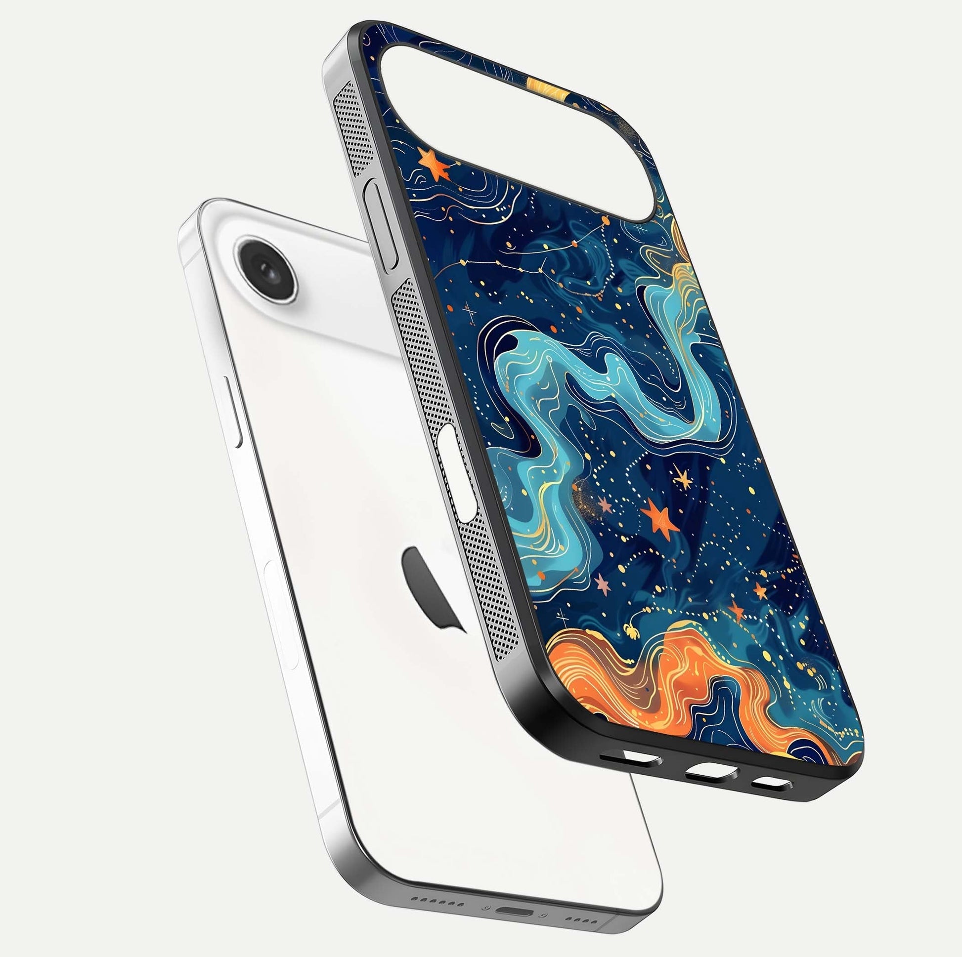 Celestial Dream Flow Glass Case for iPhone Air  floating mockup displaying gloss shimmer and artistic composition