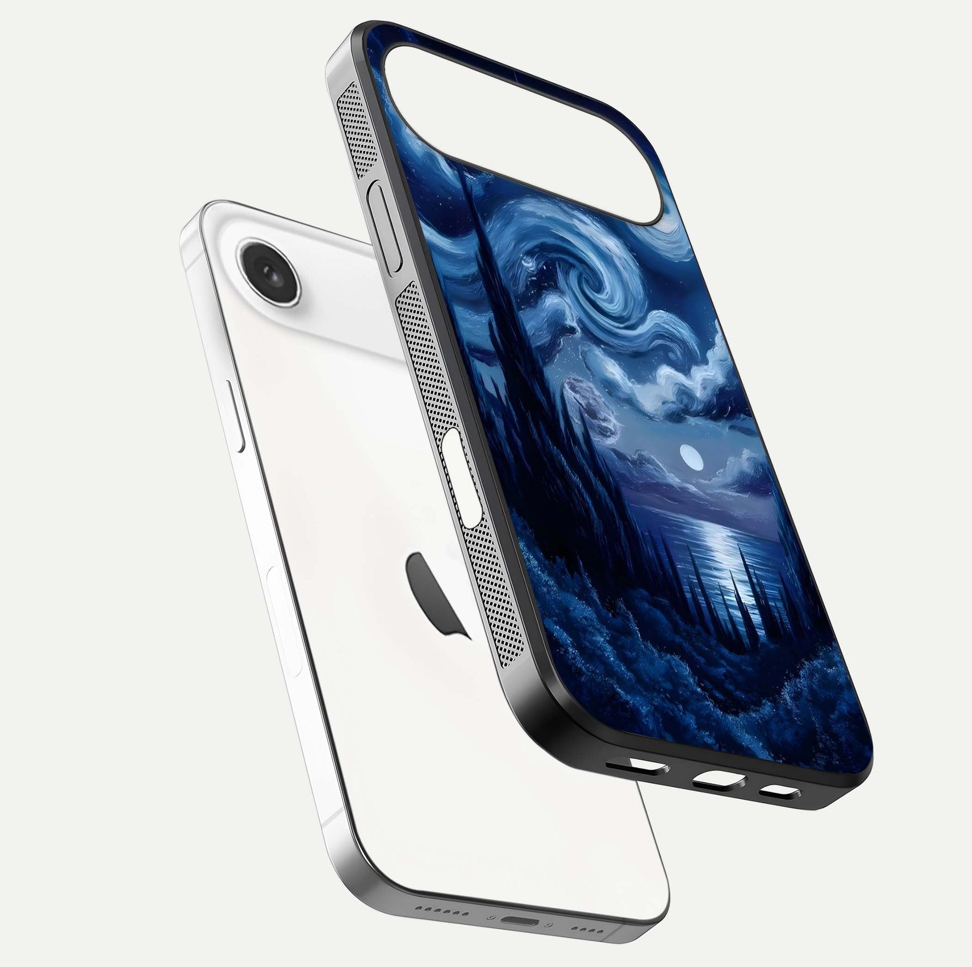 Celestial Dream Van Gogh Glass Case for iPhone Air  floating mockup highlighting cosmic tones and smooth gloss