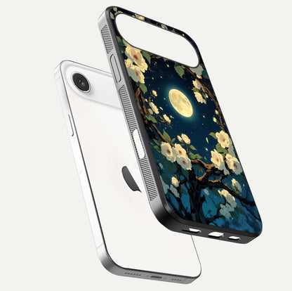 Celestial Moon & Flower Glass Case for iPhone Air  floating mockup emphasizing HD shine and delicate texture