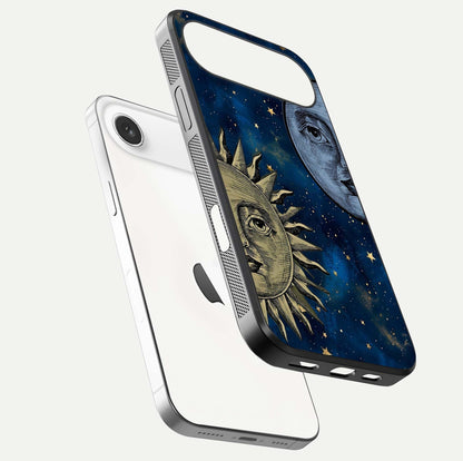 Celestial Moon With Sun Glass Case for iPhone Air  floating mockup displaying vibrant contrast and HD gloss