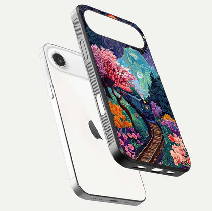 Celestial Train Journey Glass Case for iPhone Air  floating mockup capturing gloss reflection and deep night hues