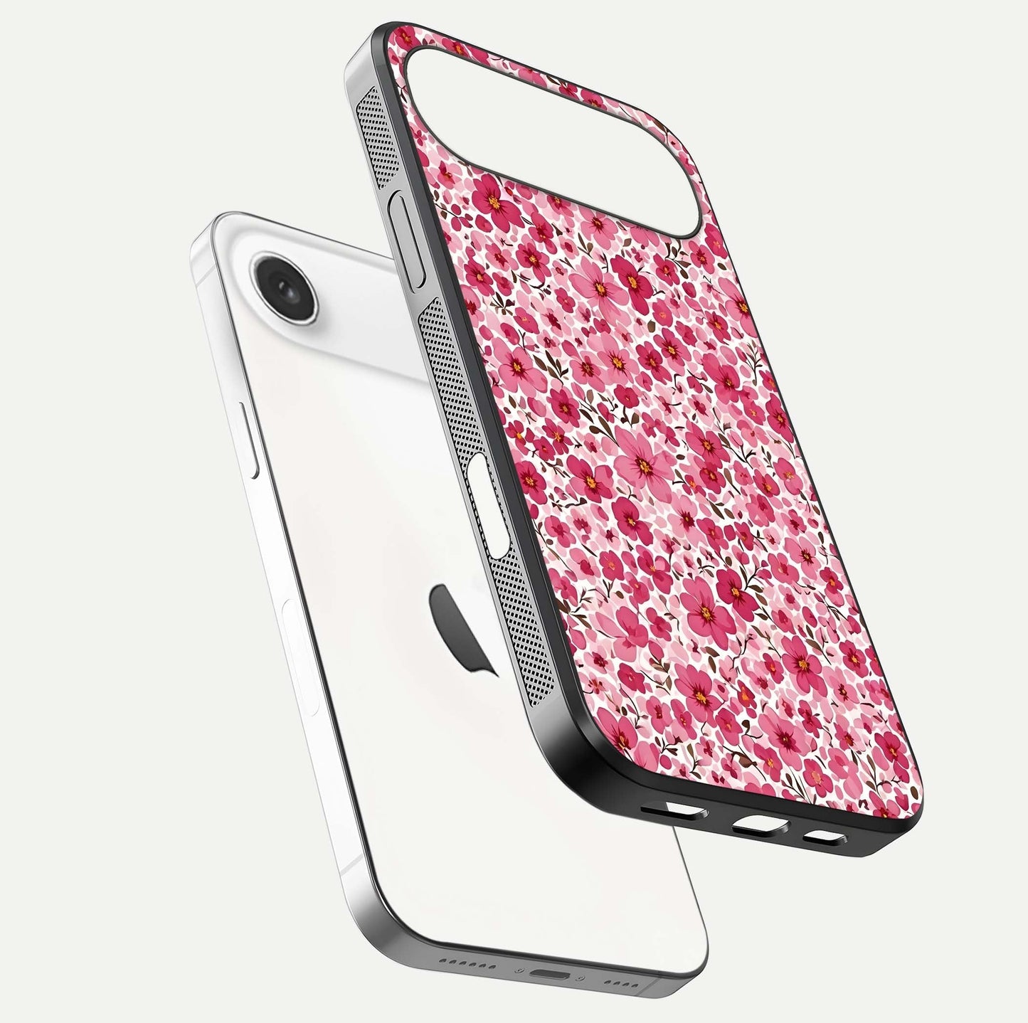 Cherry Blossom Charm Glass Case for iPhone Air  floating mockup displaying pink tone flow and polished edges