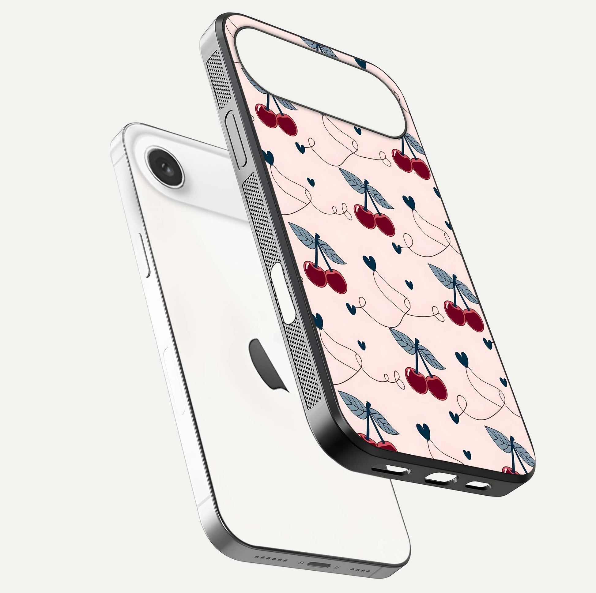 Cherry Heart Line Glass Case for iPhone Air  floating mockup showing gloss polish and bright tones