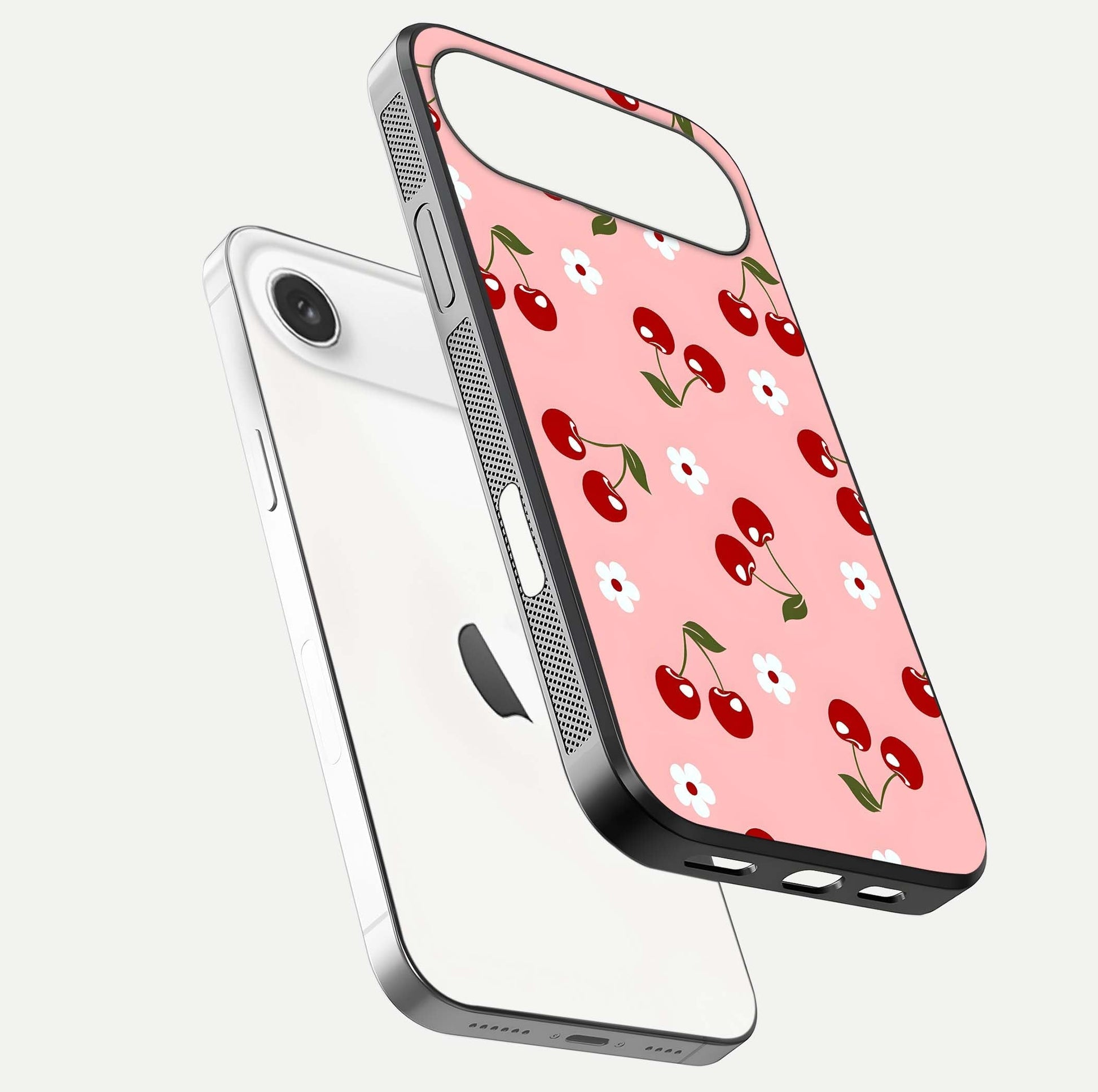 Cherry Love Mood Glass Case for iPhone Air  floating mockup showing HD gloss reflection and red tones