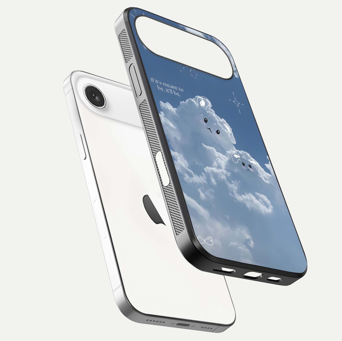 Cloud Bunny Dreams Glass Case for iPhone Air  floating mockup showing soft gradient and gloss reflection