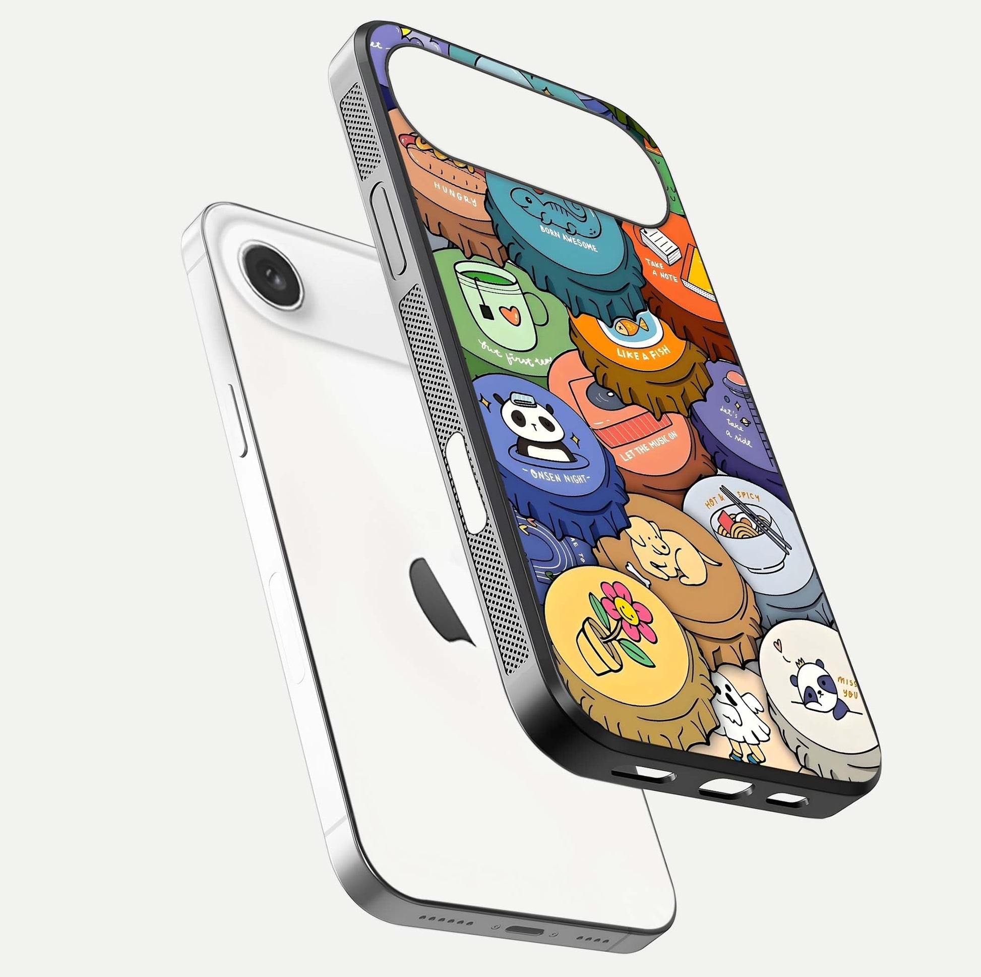 Coins Patterns Glass Case for iPhone Air  floating mockup showing reflection depth and smooth tone