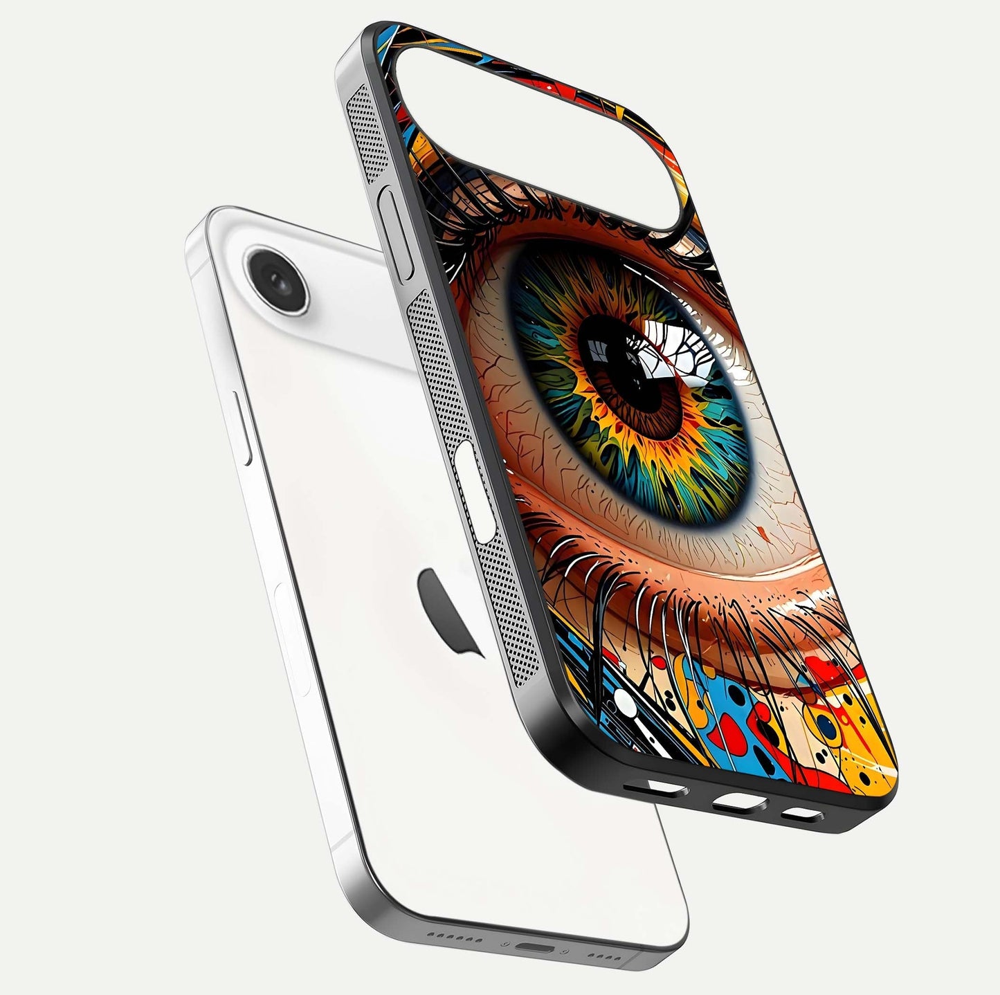 Colorful Eye Glass Case for iPhone Air  floating mockup showing bright contrast and gloss clarity