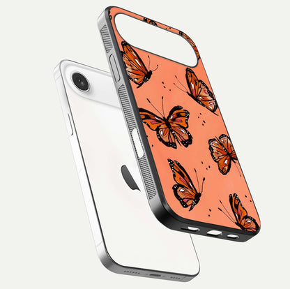 Coral Wing Butterfly Glass Case for iPhone Air  floating mockup showing HD gloss texture and vivid coral color