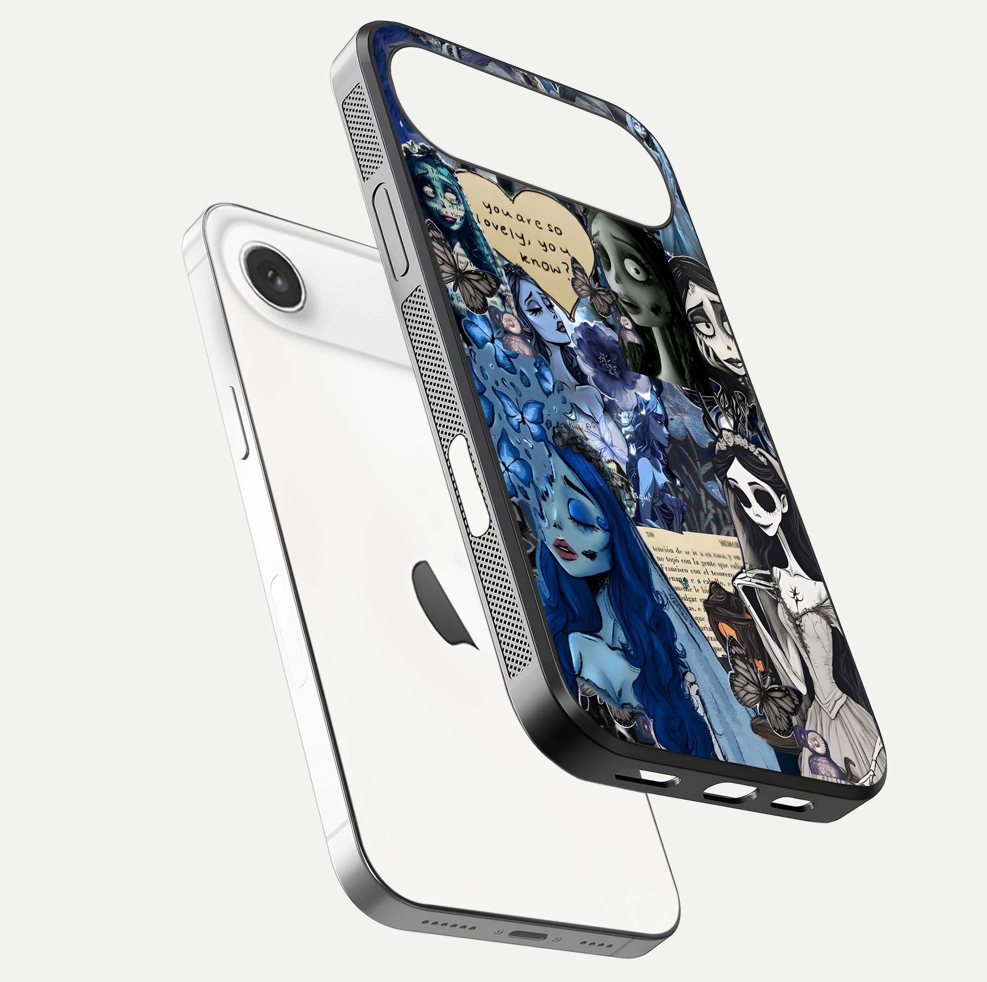Corpse Bride Posters Glass Case for iPhone Air  floating mockup showing shine texture and clear design