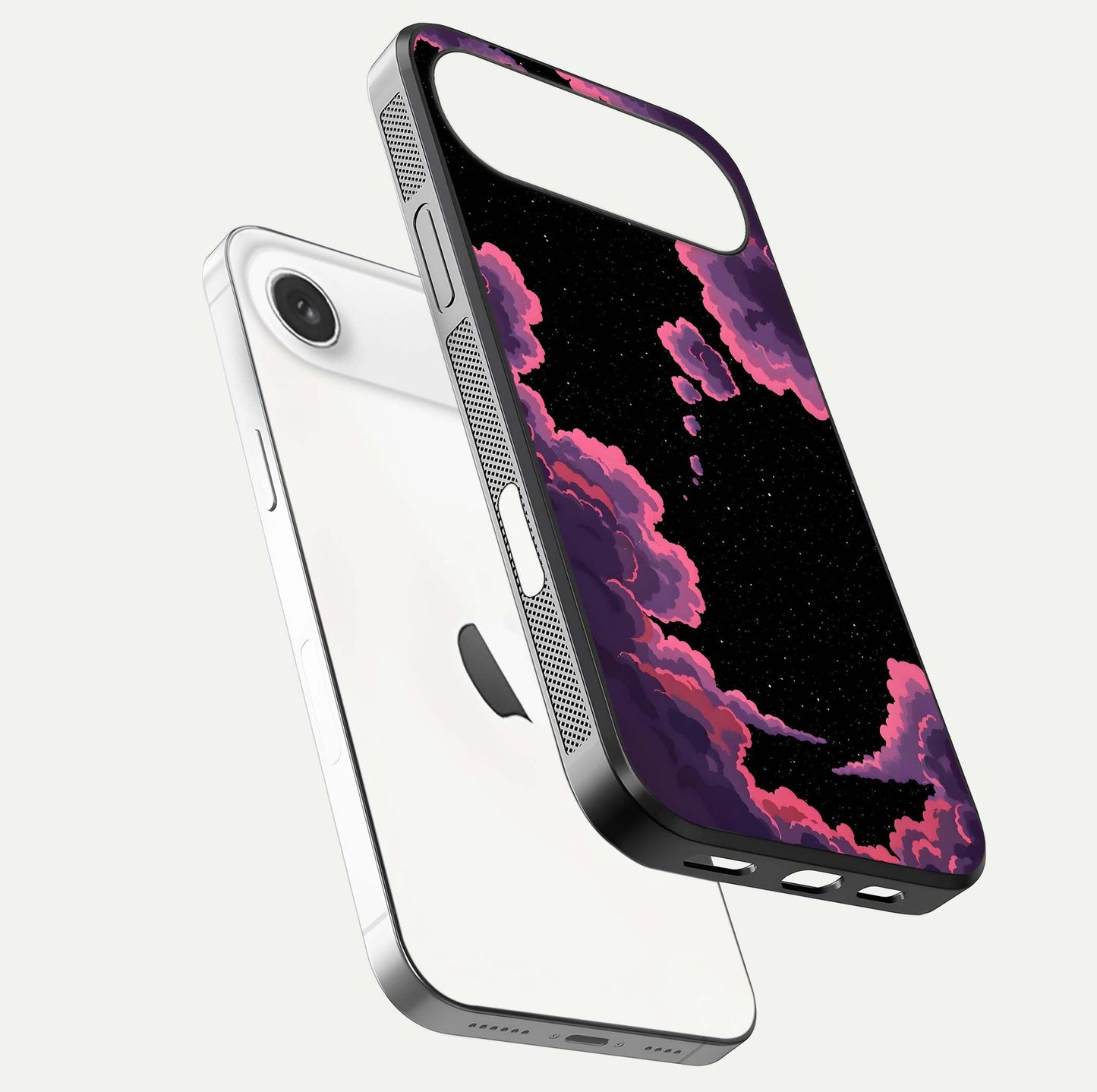 Cosmic Cloud Journey Glass Case for iPhone Air  floating mockup showing HD gloss and cosmic gradient
