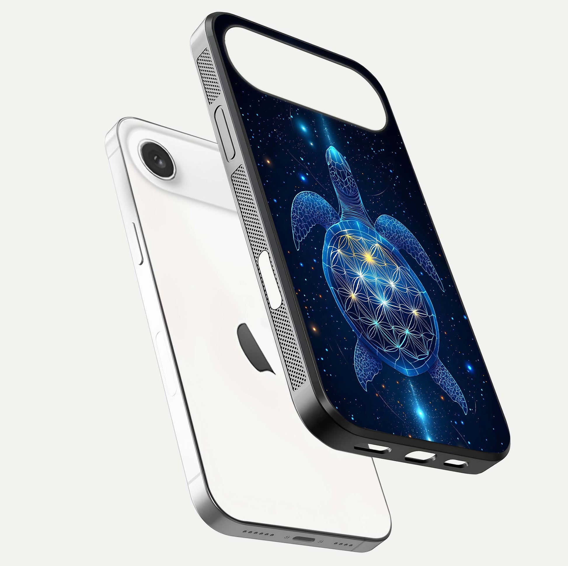 Crimson Blue Turtle Glass Case for iPhone Air  floating mockup showing reflection polish and deep hues