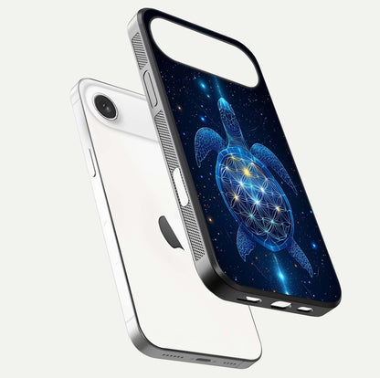 Crimson Blue Turtle Glass Case for iPhone Air  floating mockup showing reflection polish and deep hues