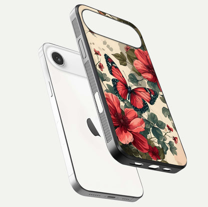 Crimson Butterfly Garden Glass Case for iPhone Air  floating mockup showing HD gloss and vivid art