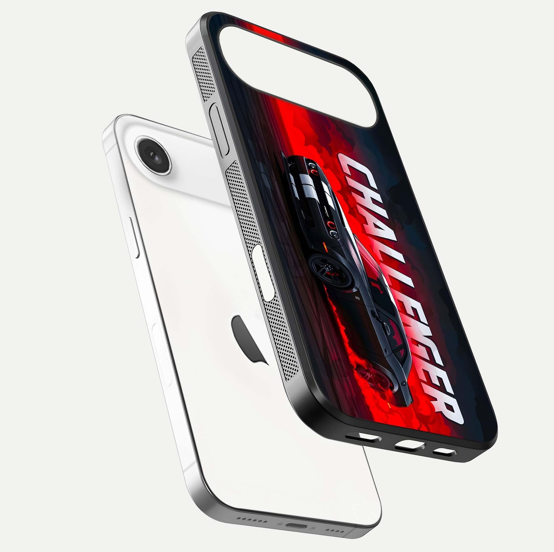 Crimson Challenger Fury Glass Case for iPhone Air  floating mockup showing HD gloss and sleek shine