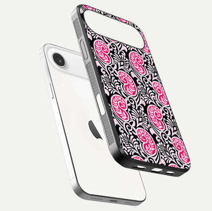 Crimson Paisley Charm Glass Case for iPhone Air  floating mockup showing gloss shine and texture clarity